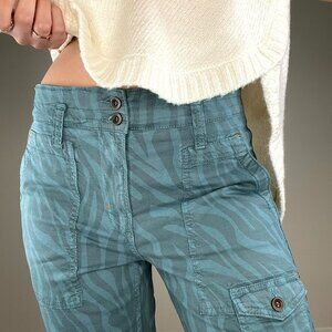 ANTHROPOLOGIE 26 Blue Zebra Print Cargo Chino Pants The Wanderer Linen Blend